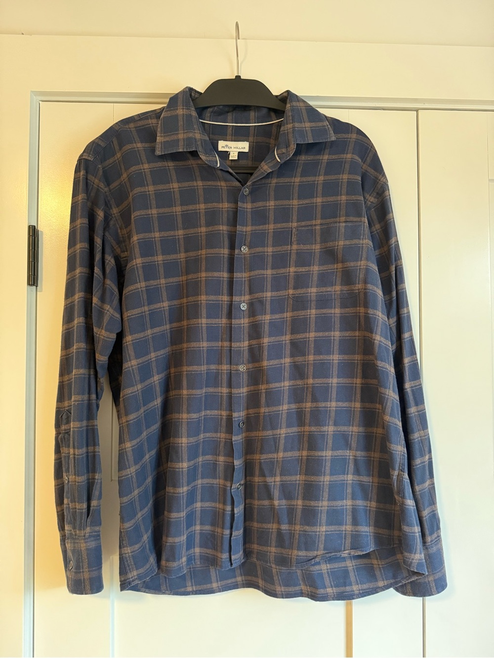 Peter Millar Blue and Brown Plaid Casual Button-Down Shirt